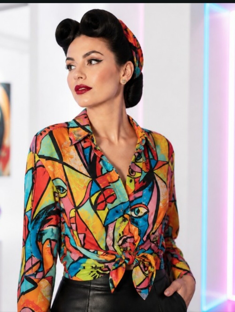 Live 4 Truth Multicolor Abstract Tie-Front Blouse